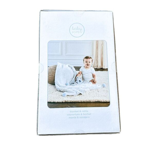 Brand New Baby Aspen Luxury Baby Blanket & Rattle Gift Set (Blue) - Picture 6 of 6